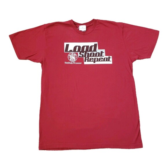 Smith & Wesson Load Shoot Repeat Size Large Mens Red Officially Licensed T-Shirt - Picture 1 of 5